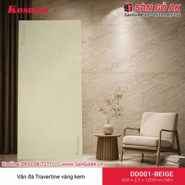 Tấm ốp đá dẻo Kosmos DD001-BEIGE vân đá Travertine vàng kem