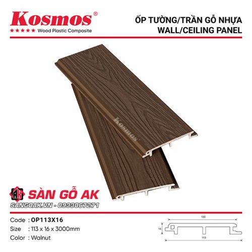 Tấm ốp gỗ nhựa ngoài trời ASA Kosmos OP113X16 Walnut