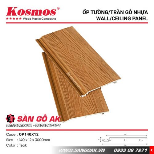 Tấm ốp gỗ nhựa ngoài trời ASA Kosmos OP140X12 Teak