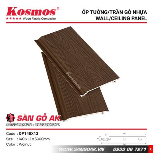 Tấm ốp gỗ nhựa ngoài trời ASA Kosmos OP140X12 Walnut