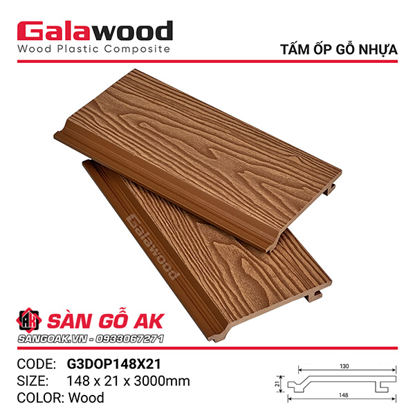 Tấm ốp gỗ nhựa Galawood G3DOP148X21 vân gỗ 3D màu Wood