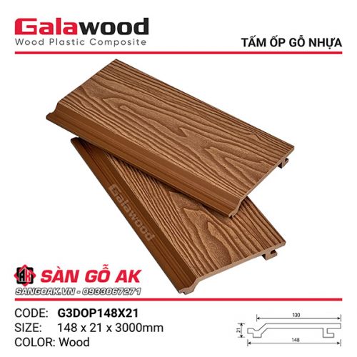 Tấm ốp gỗ nhựa ngoài trời Galawood G3DOP148X21 Wood vân gỗ 3D