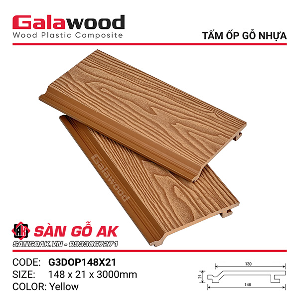 Tấm ốp gỗ nhựa Galawood G3DOP148X21 vân gỗ 3D màu Yellow