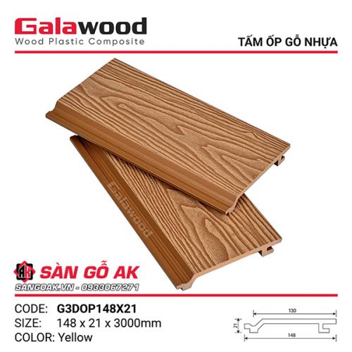 Tấm ốp gỗ nhựa ngoài trời Galawood G3DOP148X21 Yellow vân gỗ 3D