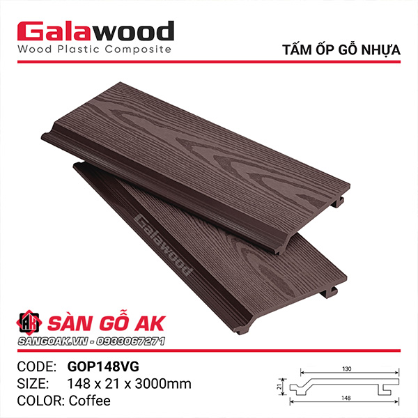 Tấm ốp gỗ nhựa Galawood GOP148VG vân gỗ màu Coffee