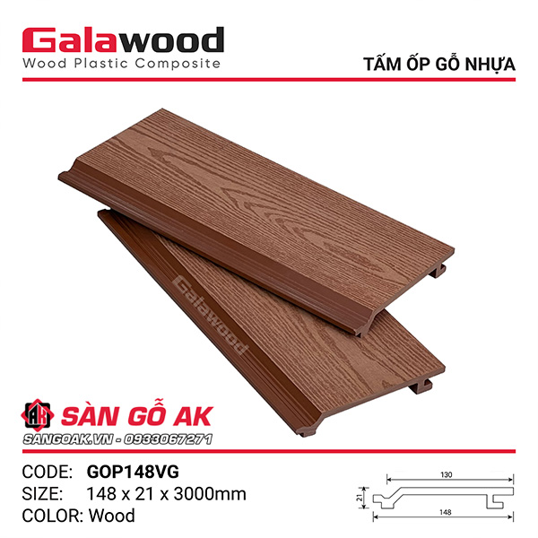 Tấm ốp gỗ nhựa Galawood GOP148VG vân gỗ màu Wood