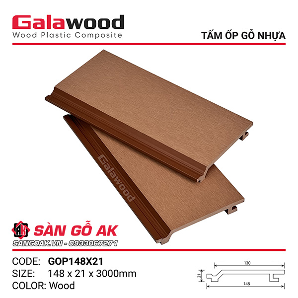 Tấm ốp gỗ nhựa Galawood GOP148X21 màu Wood chống mối, chống nước tốt