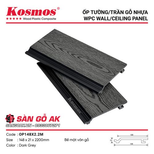 Tấm ốp gỗ nhựa ngoài trời Kosmos OP148X2.2M Dark Grey