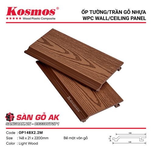 Tấm ốp gỗ nhựa ngoài trời Kosmos OP148X2.2M Light Wood