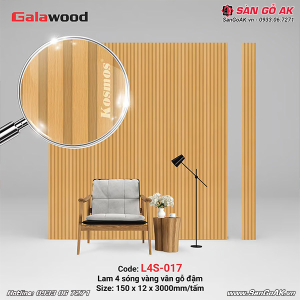 Lam sóng Galawood L4S-017 có thiết kế 4 sóng vân gỗ vàng đậm