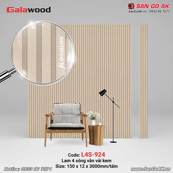 Lam sóng Galawood L4S-924 có thiết kế 4 sóng vân vải kem