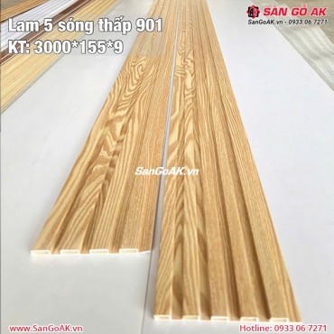 Tấm ốp nhựa lam 5 sóng thấp 901 vân gỗ vàng nhạt
