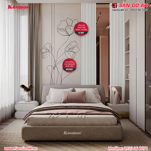 Ốp tường phòng ngủ bằng lam sóng G5S887 màu trắng