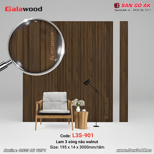 Lam sóng Galawood L3S-901 có thiết kế 3 sóng vân gỗ nâu walnut