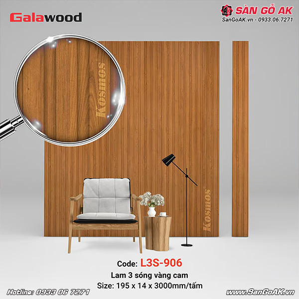 Lam sóng Galawood L3S-906 có thiết kế 3 sóng vân gỗ vàng cam