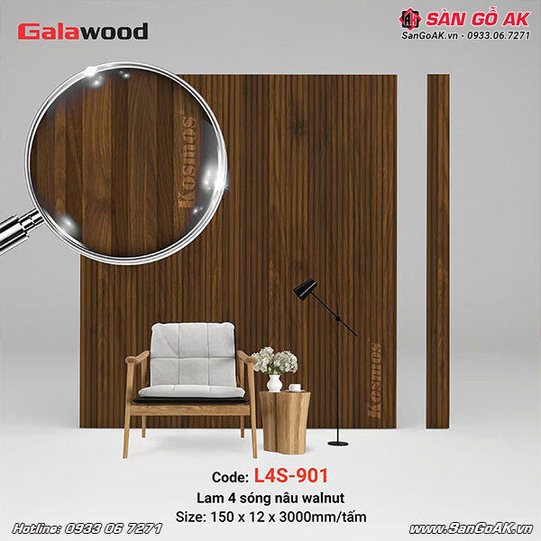 Lam sóng Galawood L4S-901 có thiết kế 4 sóng vân gỗ nâu walnut