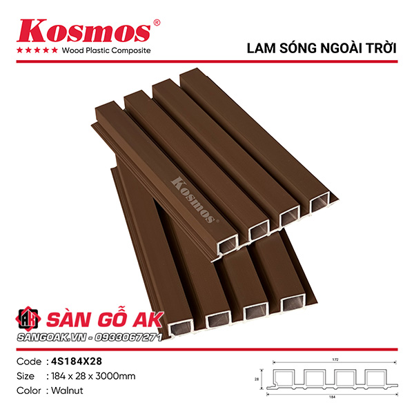Tấm ốp lam sóng gỗ nhựa phủ ASA Kosmos 4S184X28 màu Walnut