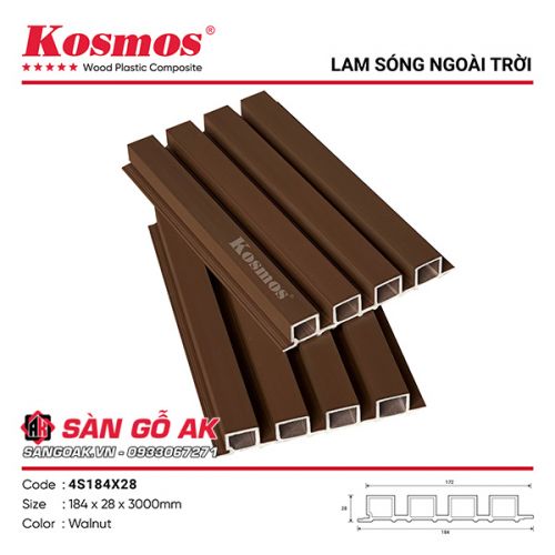 Lam 4 sóng gỗ nhựa ngoài trời ASA Kosmos 4S184X28 Walnut