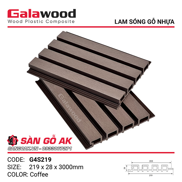 Tấm ốp lam sóng gỗ nhựa Galawood G4S219 màu Coffee