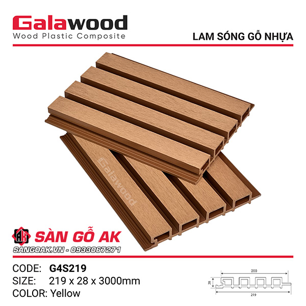 Tấm ốp lam sóng gỗ nhựa Galawood G4S219 màu Yellow