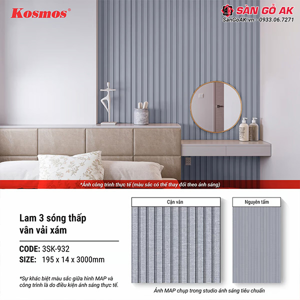  Tấm ốp lam sóng vân vải 3SK-932 là vật liệu trang trí nội thất hoàn hảo
