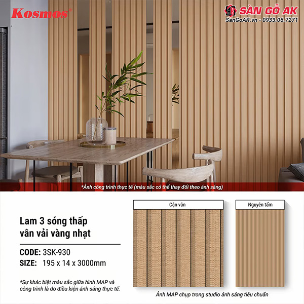 Tấm ốp lam sóng vân vải 3SK-930 là vật liệu trang trí nội thất hoàn hảo