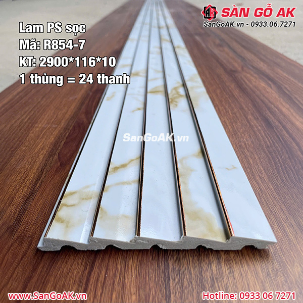 Tấm ốp lam sóng nhựa PS sọc vân đá trắng R854-7