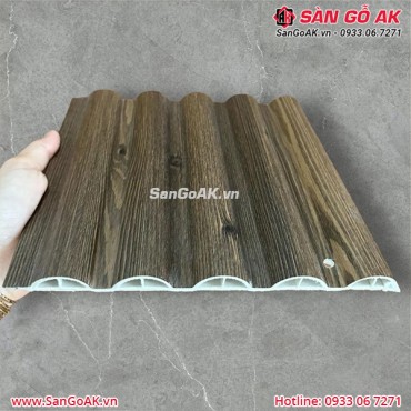 Tấm ốp lam sóng PS tròn vân gỗ nâu óc chó