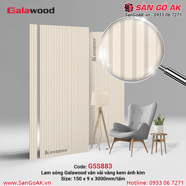 Tấm ốp lam sóng vân vải vàng kem ánh kim G5S883