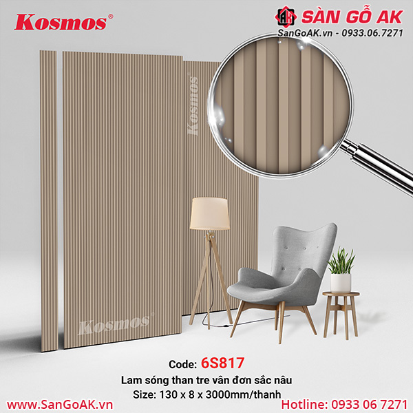 Tấm ốp lam 6 sóng than tre đơn sắc nâu 6S817