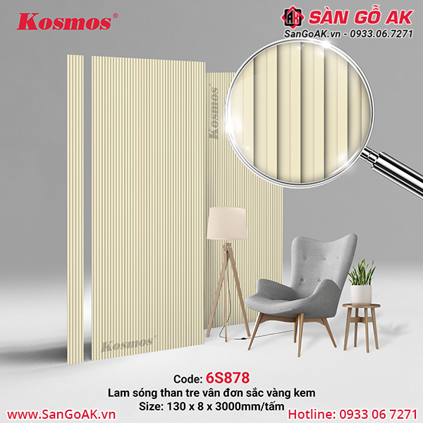 Tấm ốp lam 6 sóng than tre đơn sắc vàng kem 6S878