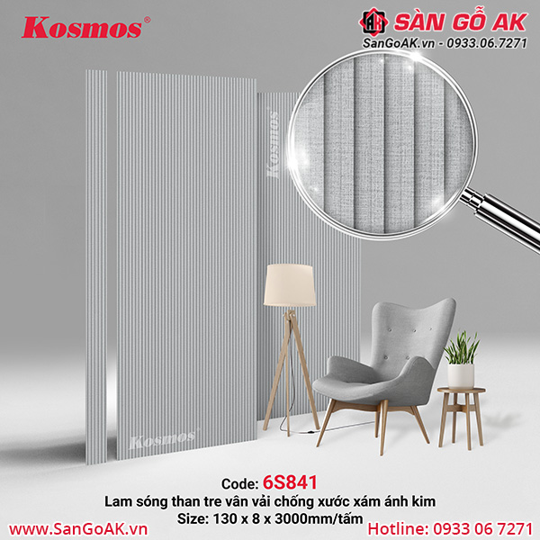 Tấm ốp lam 6 sóng than tre vân vải chống xước xám ánh kim 6S841
