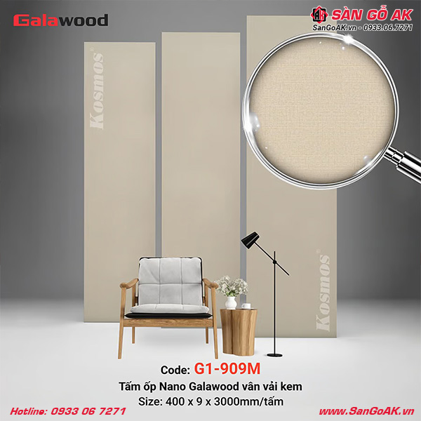 Tấm ốp Nano Galawood G1-909M vân vải kem sang trọng, hiện đại