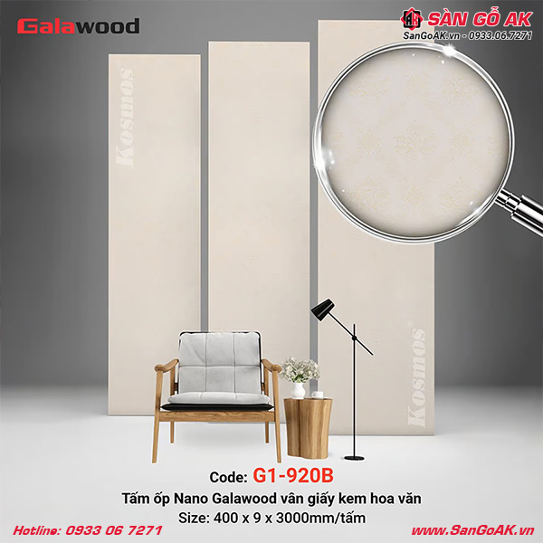 Tấm ốp Nano Galawood G1-920B vân giấy kem hoa văn sang trọng, hiện đại
