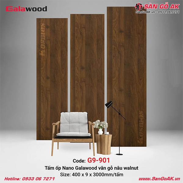 Tấm ốp Nano Galawood G9-901 màu gỗ nâu óc chó