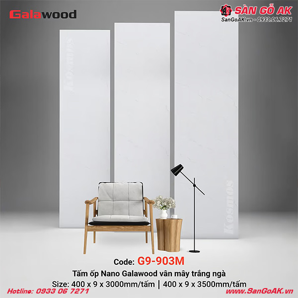 Tấm ốp Nano Galawood G9-903M vân đá mây trắng chiều dài 3m và 3m5