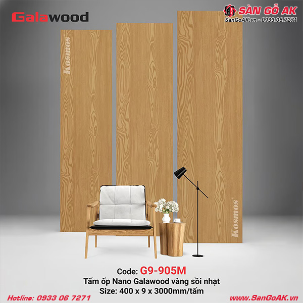 Tấm ốp Nano Galawood G9-905M vân gỗ sồi vàng nhạt tinh tế, sang trọng