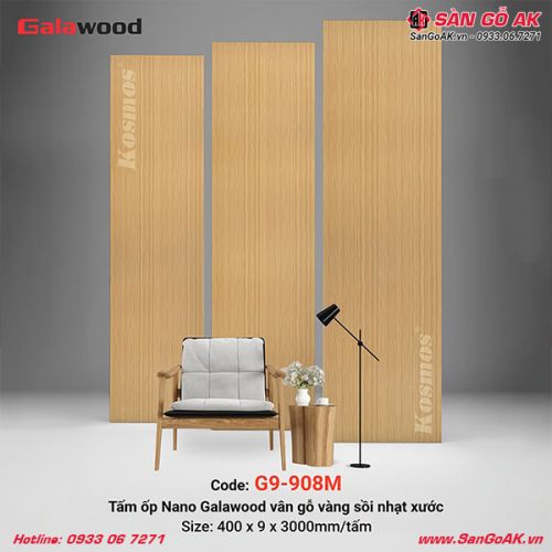 Tấm ốp Nano Galawood G9-908M vân gỗ sồi vàng nhạt xước