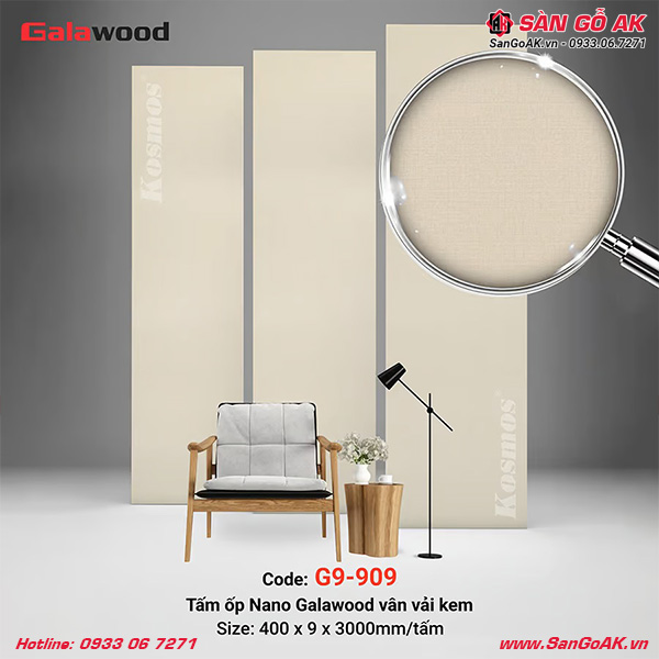 Tấm ốp Nano Galawood G9-909 vân vải kem sang trọng, hiện đại
