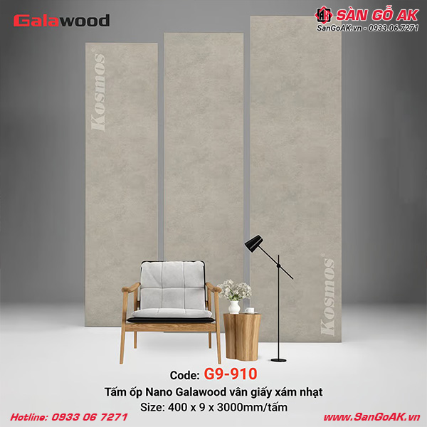 Tấm ốp Nano Galawood G9-910 vân giấy xám nhạt sang trọng, đẳng cấp, tinh tế