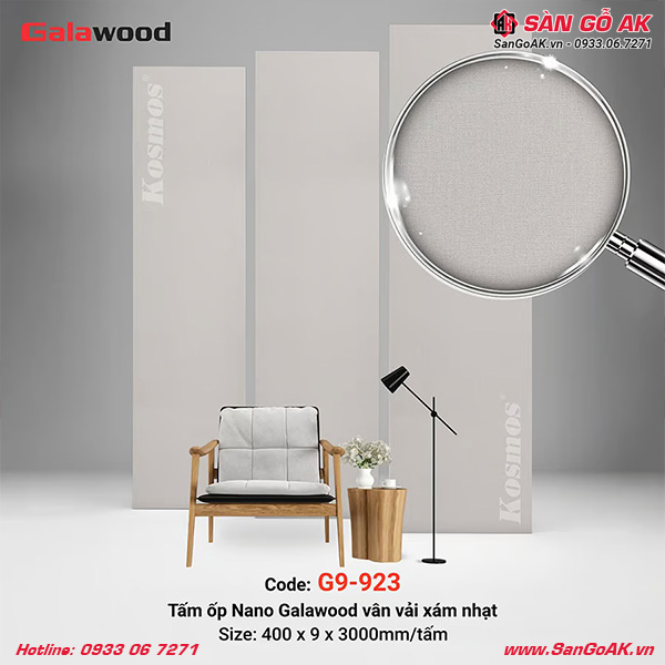 Tấm ốp Nano Galawood G9-923 vân vải xám nhạt sang trọng, hiện đại