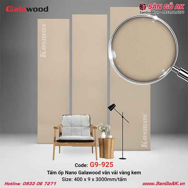 Tấm ốp Nano Galawood G9-925 vân vải vàng kem sang trọng, hiện đại