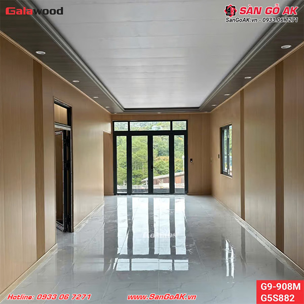 Ốp tường nội thất sang trọng, đẳng cấp với tấm ốp G9-908M vân gỗ vàng xước