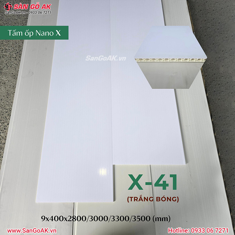 Tấm ốp Nano X-41 màu trắng bóng tại kho SÀN GỖ AK