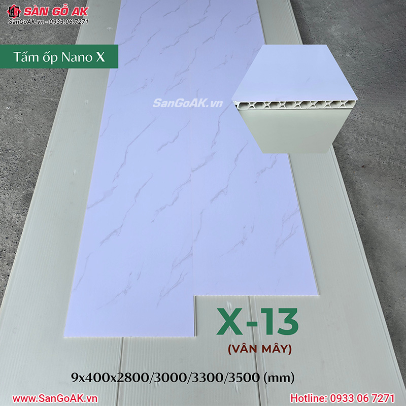 Tấm ốp Nano X-13 trắng vân mây tại kho SÀN GỖ AK