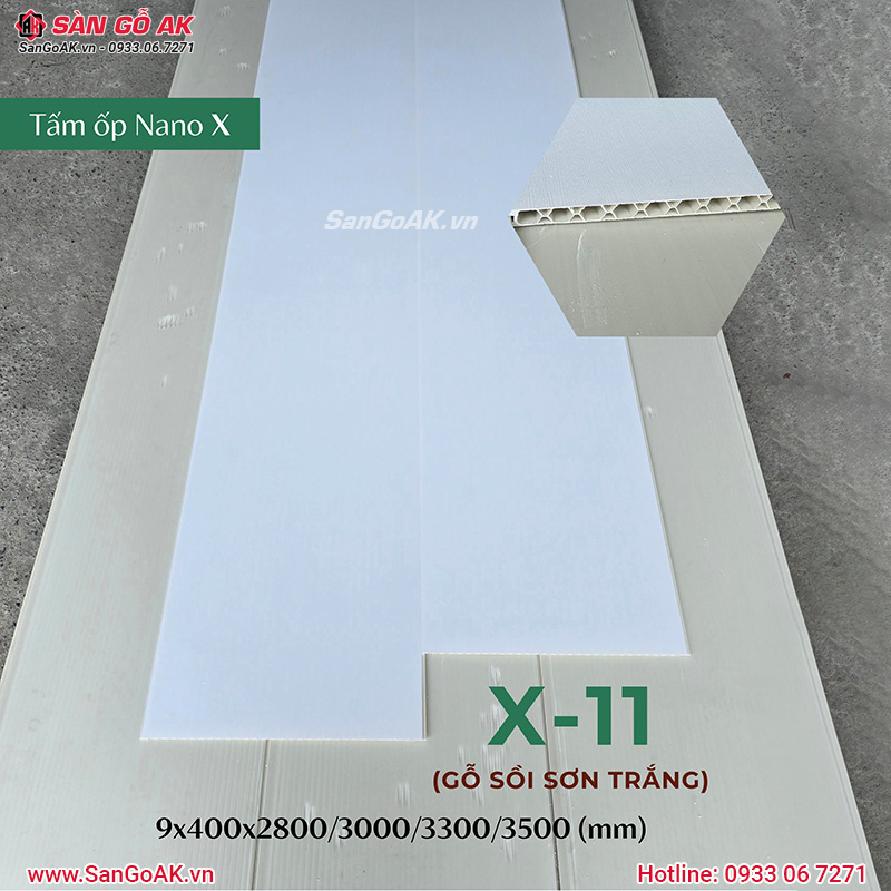 Tấm ốp Nano X-11 vân gỗ sồi sơn trắng tại kho SÀN GỖ AK