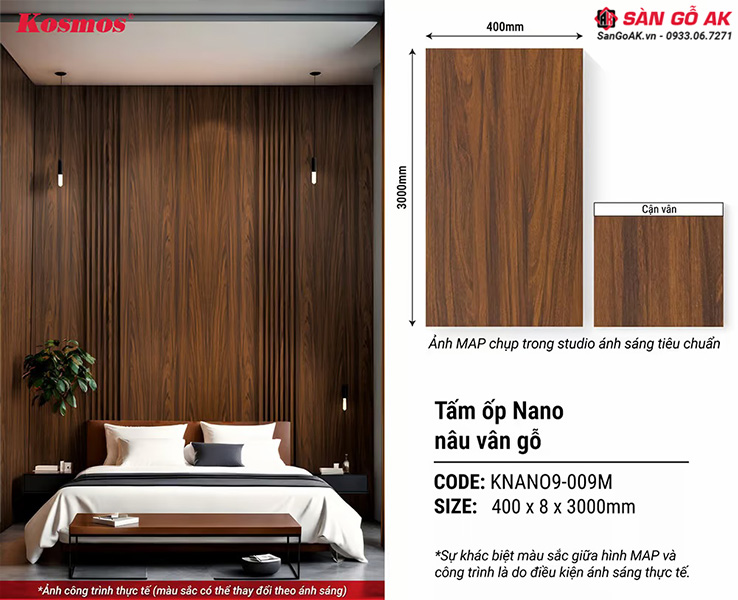 Tấm ốp Nano Kosmos KNANO9-009M vân gỗ nâu