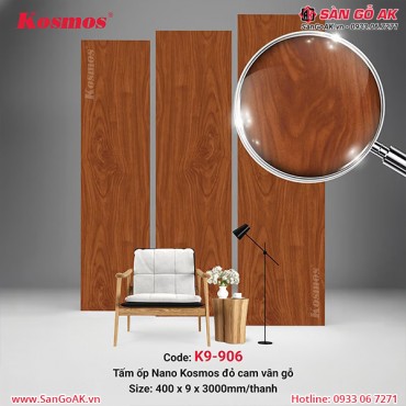 Tấm ốp Nano chân kép 9mm Kosmos K9-906 vân gỗ đỏ cam