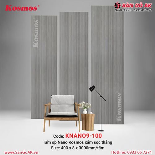 Tấm ốp Nano 8mm Kosmos KNANO9-100 vân gỗ xám sọc thẳng