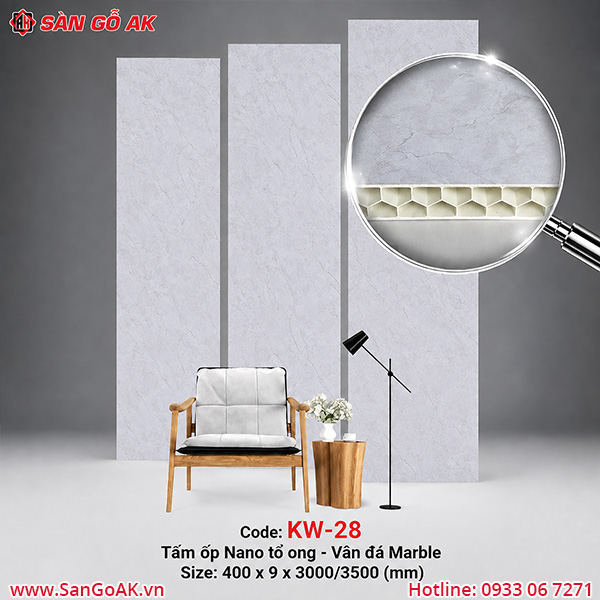 Tấm ốp Nano tổ ong KW-28 vân đá Marble